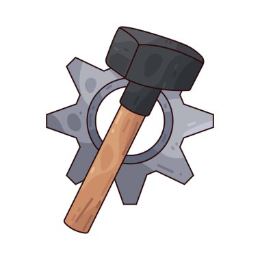 Bir çekiç ve teçhizat mekanik bir ayar içinde güç onarımı veya modifikasyonu sembolize eder.