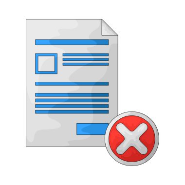 Bir dosya reddi simgesi, hata veya karşılanmamış gereksinimler nedeniyle gözden geçirilen ve reddedilen bir belgeyi gösterir.