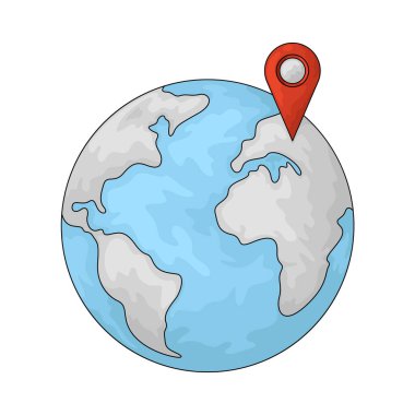 Küresel seyahati simgeleyen lokasyon iğnesine sahip bir küre dünya haritasında belirli bir istikameti gösterir..