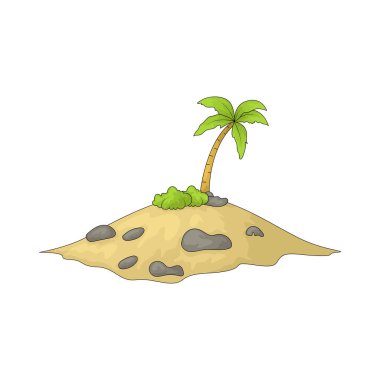 Adadaki bir palmiye ağacı tropik bir plaj ortamını ve rahatlamayı simgeler..