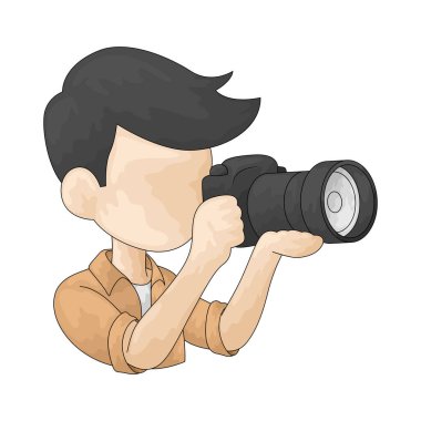 Fotoğrafçı çocuk yaratıcı bir şekilde fotoğraf çeken bir erkek fotoğrafçıyı temsil ediyor..