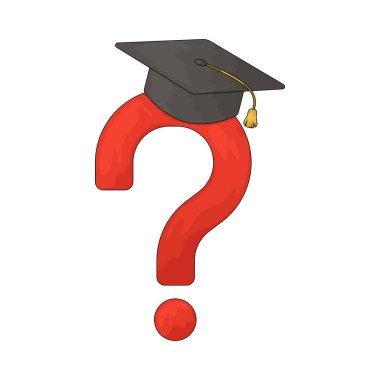 Mezuniyet şapkalı bir soru işareti mezuniyetten sonra merak ve gelecek olasılıkları temsil eder..