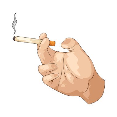 Yanan bir sigarayı tutan bir el, uçtan yükselen görünür dumanla yanan bir sigarayı tutan bir kişinin el resmidir..