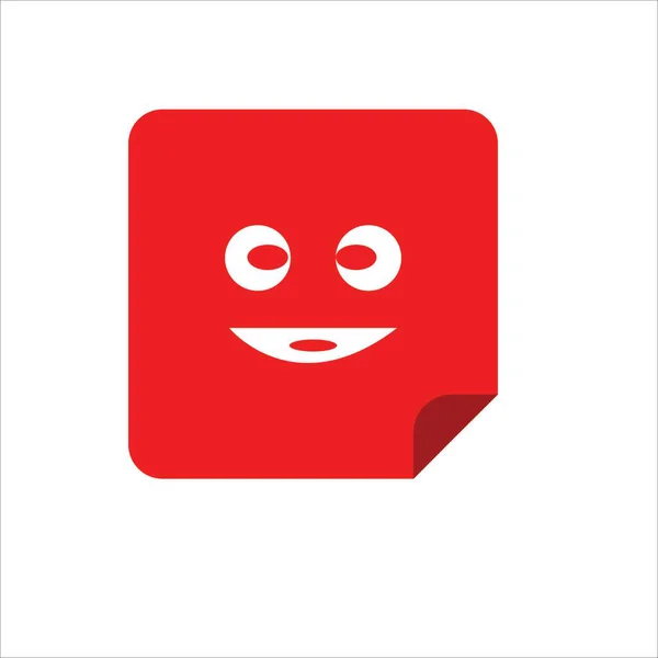 Beyaz arka planda yuvarlak köşeli parlak kırmızı kare yapışkan bir nota var. Notta iki büyük beyaz oval göz ve içinde küçük kırmızı bir oval ağızla gülümseyen geniş bir ağıza sahip basit, neşeli bir yüz yer alıyor. N 'nin sağ alt köşesi