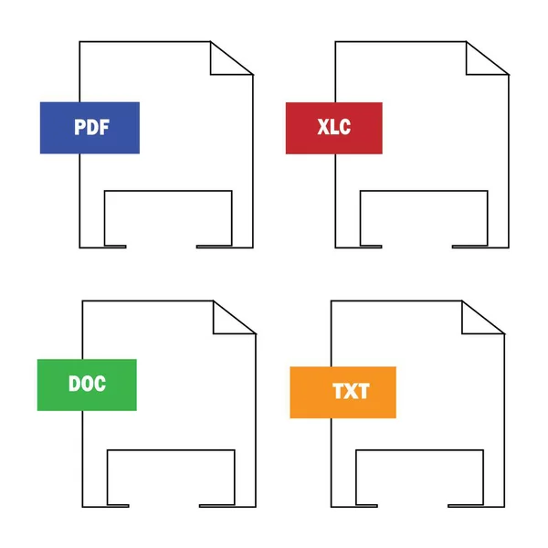 Dosya Biçimi Belge Simgeleri PDF, XLS, DOC ve TXT Düz Çizgi Vektörü Resimlerini Ayarla