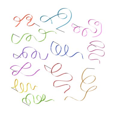 Ritmik kurdele seti koleksiyonu, çubuk girdaplarında Ritmik jimnastik kurdelesi, döngü desenleri, akış hareketi, spor ekipmanları, yer performansı için aparat, kıvrımlı ve kıvrımlı şerit hareketi.