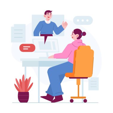 İniş sayfası şablonu için Webinar konsept vektör ilülasyonu fikri, iş görüşmesi olarak çevrimiçi buluşma veya dijital toplantı, sanal konferans ile uzaktan iletişim, El çizimi Düz Biçimler