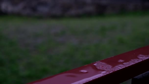 Rain Pounding Red Railing Field Background — 图库视频影像