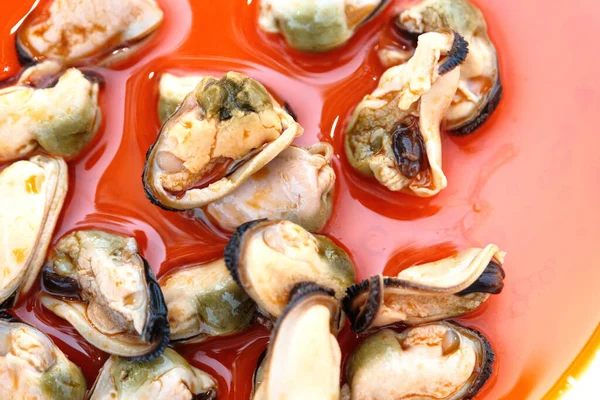 Food Plates Party Mussels Chips — Stock Photo, Image
