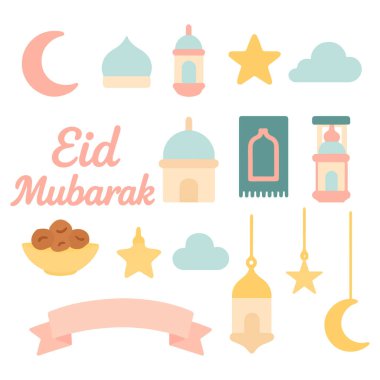 Kurban Bayramı ve Ramazan Bayramı için Pastel renkli simgeler koleksiyonu