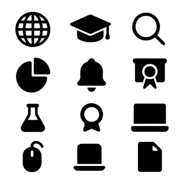 Modern arayüzler için temel eğitim, araştırma ve dijital öğrenme simgeleri