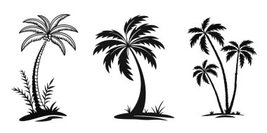 Siluet Palmiye Ağaçları Vektör İllüstrasyonu