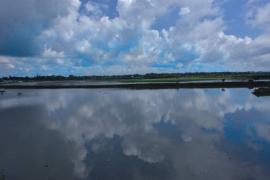 Cox 's Bazar, Bangladeş' teki Bakkhali Nehri manzaralı. Nehir, bölgenin yemyeşil mangrov ormanları, geleneksel balıkçı tekneleri ve yerel köylerle çevrili birincil su yoludur..