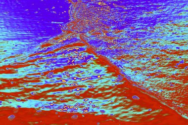 Dalgalanan suyla etkileşen ışığın oluşturduğu canlı renk yansımalarıyla soyut su yüzeyi dokuları. Bu yaratıcı, gerçek dışı arka planlar tasarım projeleri, dijital sanat eserleri, duvar kağıtları, afişler, modern görsel kavramlar için uygundur..