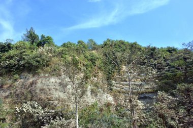 Inani Sahili, Cox 's Bazar, Bangladeş' teki doğal manzaranın geniş açılı bir görüntüsü. Görüntü, tepe arazisinin eşsiz buluşma noktasını ve Deniz Yolu boyunca uzanan Casuarina (Jhau) ormanını yakalıyor..