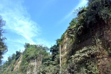 Inani Sahili, Cox 's Bazar, Bangladeş' teki doğal manzaranın geniş açılı bir görüntüsü. Görüntü, tepe arazisinin eşsiz buluşma noktasını ve Deniz Yolu boyunca uzanan Casuarina (Jhau) ormanını yakalıyor..