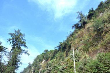 Inani Sahili, Cox 's Bazar, Bangladeş' teki doğal manzaranın geniş açılı bir görüntüsü. Görüntü, tepe arazisinin eşsiz buluşma noktasını ve Deniz Yolu boyunca uzanan Casuarina (Jhau) ormanını yakalıyor..