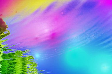 Suyun arka planında soyut renkli çiçekler