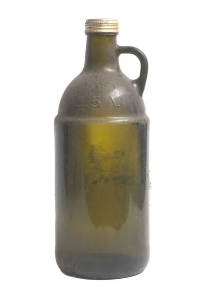 Грязная Бутылка Зеленого Стекла Изолированы Белом Фоне — стоковое фото