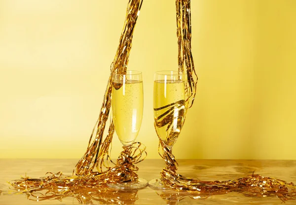 Buon Anno San Valentino Biglietto Auguri Con Bicchieri Champagne — Foto Stock