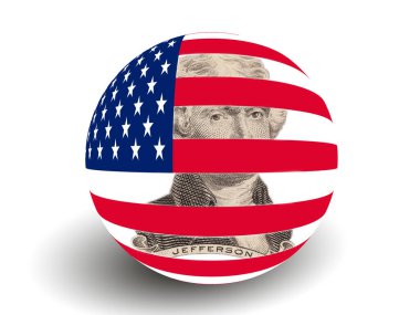 ABD Başkanı Thomas Jefferson ve ABD Bayrak Küresi 'nin Portresi.