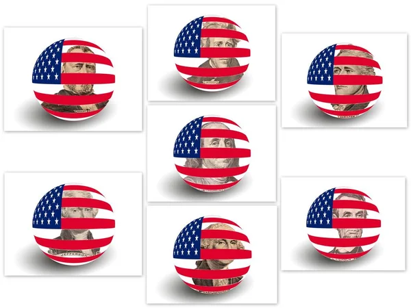 Portrait Des Présidents Américains Avec Drapeau Américain Globe Collage — Photo