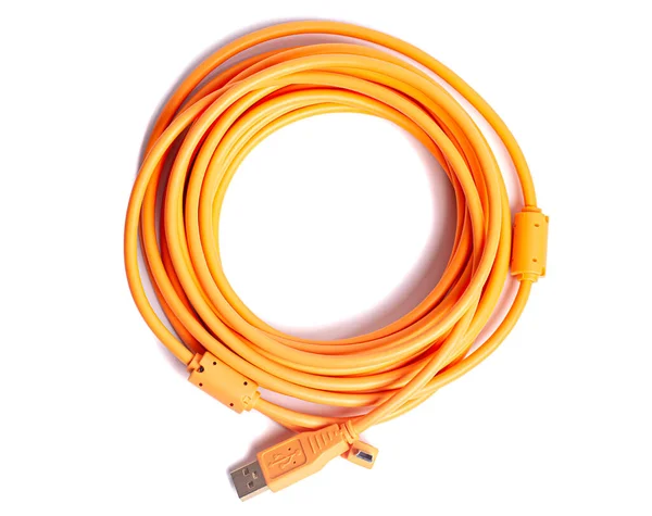Oranje Gewalste Kabel Geïsoleerd Witte Achtergrond — Stockfoto