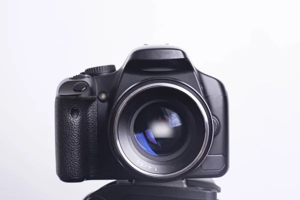 Digital Photo Camera Black Tripod Isolated White Background — Stock Photo, Image