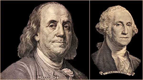Porträtt Usa Presidenter Benjamin Franklin Och George Washington — Stockfoto