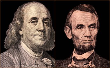 ABD Başkanları Benjamin Franklin ve Abraham Lincoln 'ün Portresi.