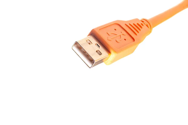 Cabo Usb Laranja Isolado Fundo Branco — Fotografia de Stock