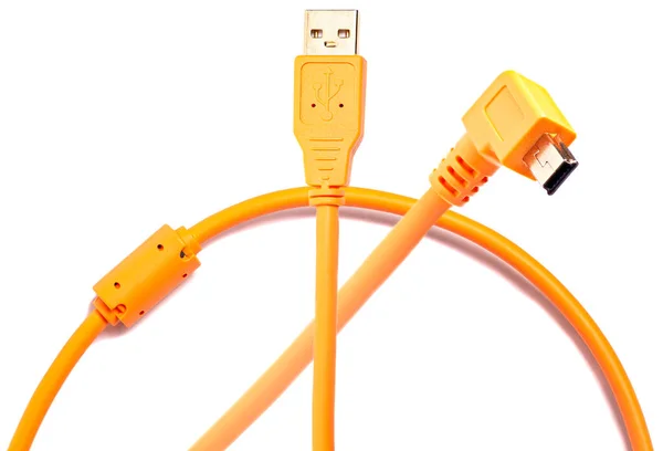 Orange Usb Kabel Isolerad Vit Bakgrund — Stockfoto