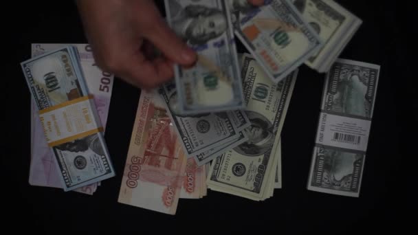 Руки Подсчитывают Банкноты Долларах Сша Фоне Денег — стоковое видео