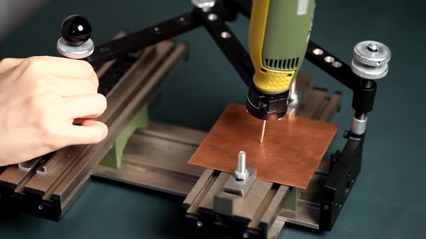 Worker Hands Engraving Device Pantograph Engraver Letterpress Alphabet — Stock Video