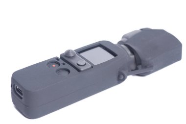 Beyaz arkaplanda izole edilme durumunda eylem kamerası.
