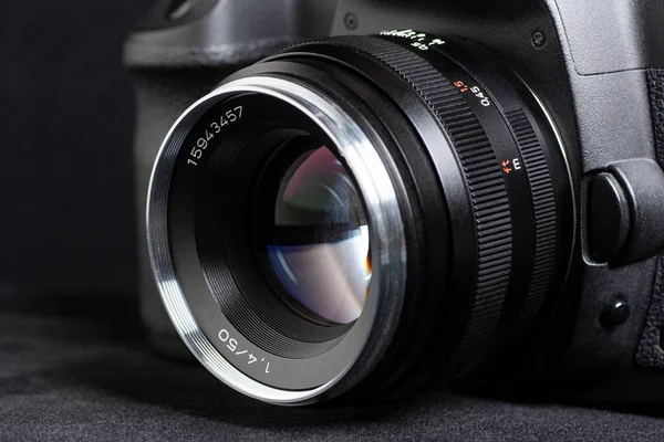 Camera Photo Lens Black Background — Stock Photo, Image