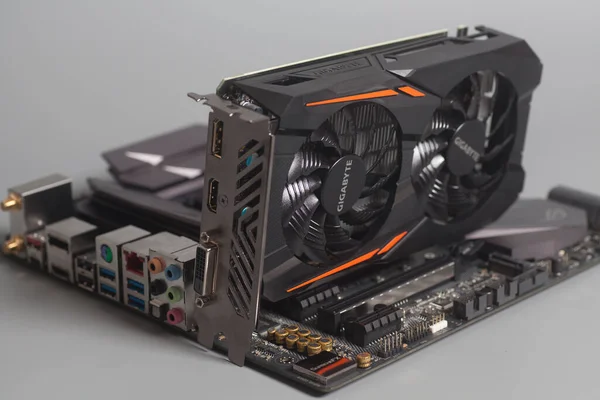 러시아 모스크바 2021 Graphic Video Card Gigabyte Geforce Gtx 1050 — 스톡 사진