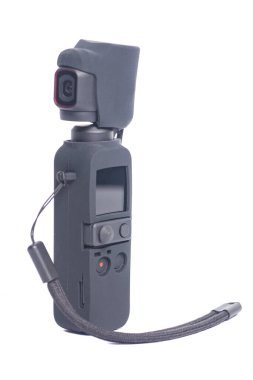 Beyaz arkaplanda izole edilme durumunda eylem kamerası.