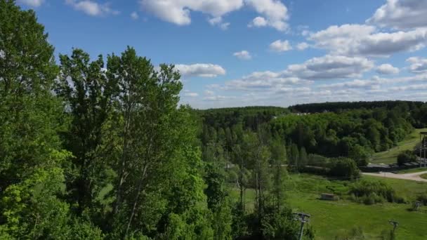 Zicht vanuit de lucht op dorp en bos op het platteland regio Moskou — Stockvideo