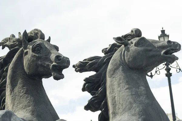 sculpture of horses on Manezhnaya Square in the center of Moscow.