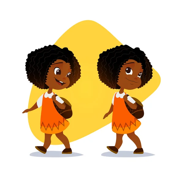 Vicces afro-amerikai kislány megy egy hátizsák. — Stock Vector