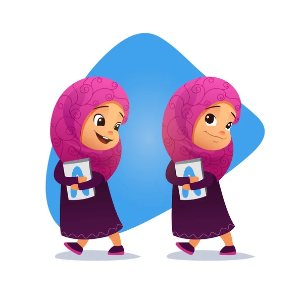 拿着一本书有趣穆斯林小女孩 — 图库矢量图片