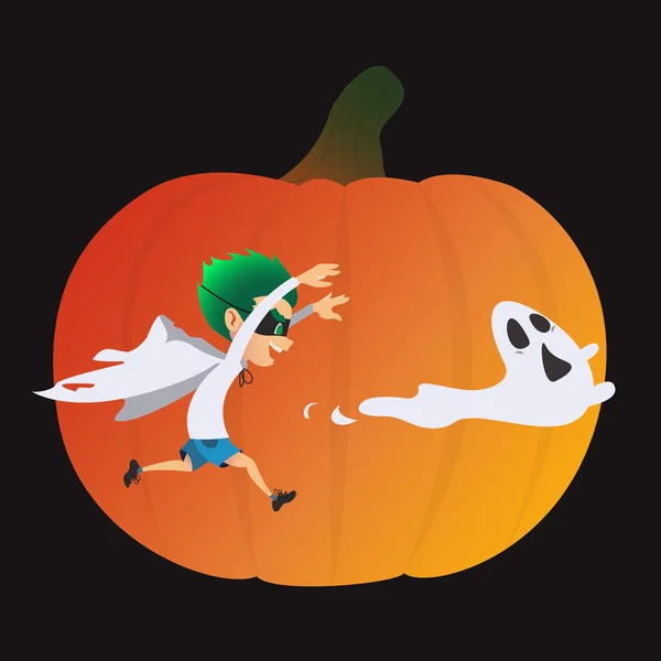 Gerçek bir hayalet peşinde bir hayalet kostümü içinde şirin çocuk