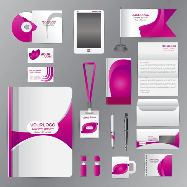 White corporate identity template with Purple origami elements. — Stock Vector