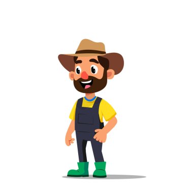 Cheerful farmer character for cartoon wearing green boots and yellow t-shirt