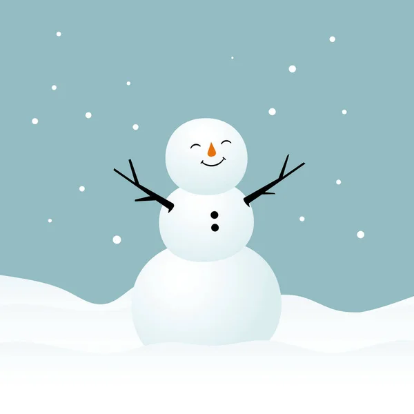 Winter illustration of snowman in snow cold weather holiday season flat design