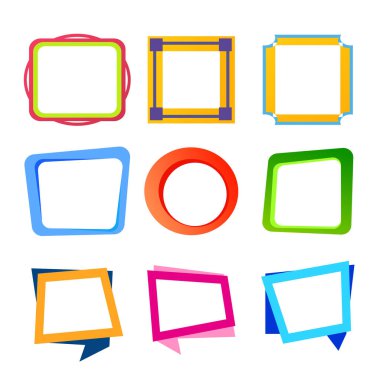 Renkli çerçevelerin farklı parlak renkli şekiller kümesi
