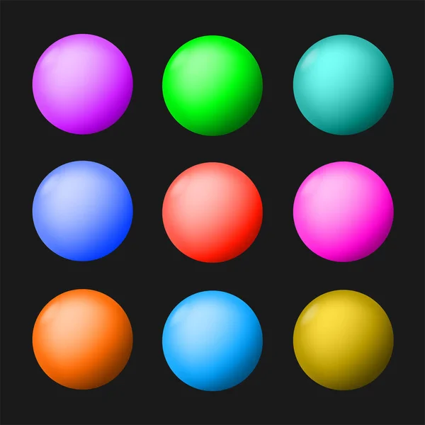 Siyah arkaplan vektör nesnesinde dokuz sihirli çok renkli parlak top sihirli küreyi ayarladı