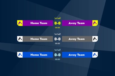 Üç farklı renk şemasına sahip renkli afişler takımı spor afiş takımı oyunu