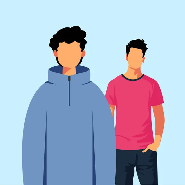 Saniyenin arka planında duran iki adamın soyut düz vektör adam görüntüsü